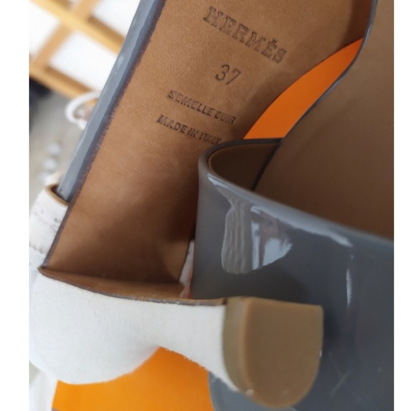 100% HERMÈS White Gray Sandals High Heels 37 RARE - Picture 2 of 3